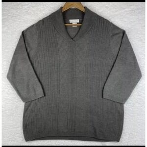 Allison Daley XL Knit Sweater Gray Soft Lightweight Shawl Collar Granny Cottage